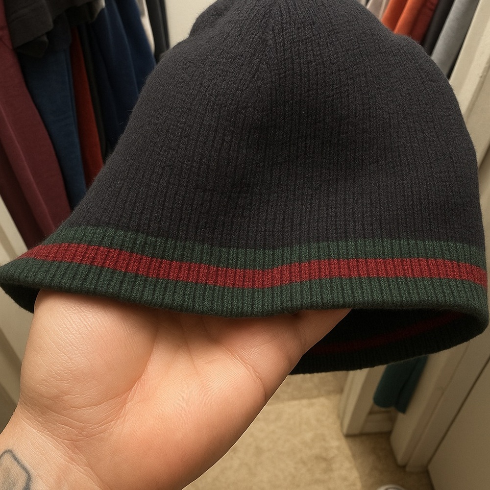 Gucci Black Beanie with Red and Green Stripes